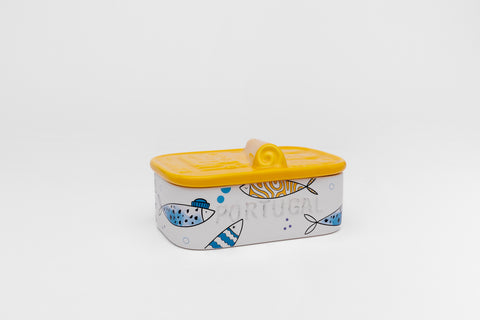 Caja de cerámica con forma de lata de sardinas