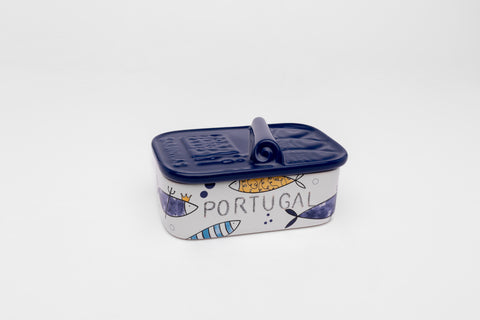Caja de cerámica con forma de lata de sardinas