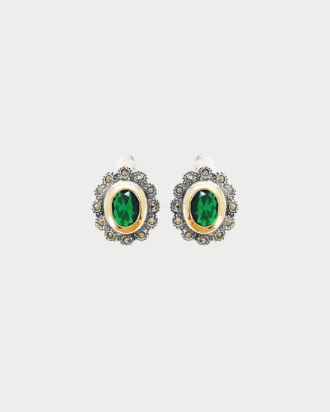 Earrings green Marcasites