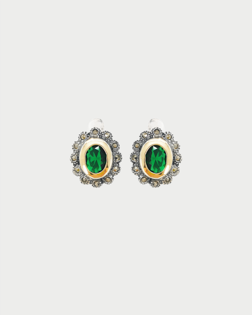 Earrings green Marcasites