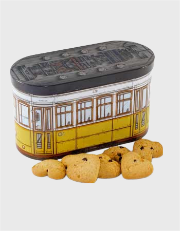 Lata de tranvía con galletas